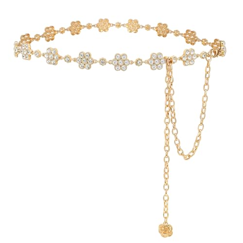 YooAi Rhinestone Diamond Flower Waist Belt Decorative Rhinestone Dress Belt - color: Gold