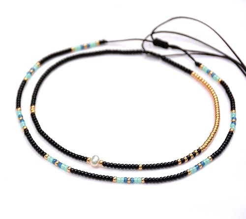 Beaded Choker Necklace for women and Teen Girls, Boho Bohemian Adjustable Colorful Seed Beads Necklace, Handmade Native American Style Jewelry by TRIBES - color: Black multicolor, style: Set of 2 Necklaces