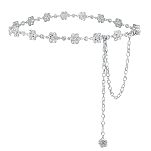 YooAi Rhinestone Diamond Flower Waist Belt Decorative Rhinestone Dress Belt - color: Silver