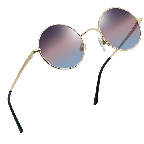 Joopin Retro Small Round Sunglasses Hippie Circle Sun Glasses Polarized UV400 Protection Metal Shades for Men Women - color: A12-golden Frame Brown Blue