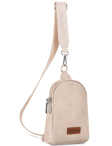 Wrangler Small Sling Bag for Women, Leather Crossbody Bags Cross Body Purse Fanny Packs with Adjustable Strap for Gift - color: Classic-beige