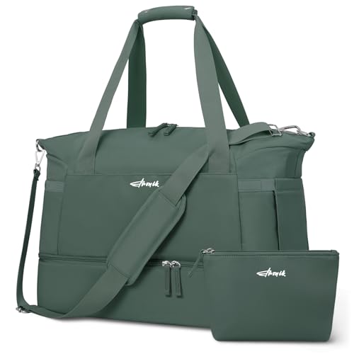 ETRONIK Gym Bag for Women, Personal Item Travel Bag with Shoes Compartment, Weekender Overnight Duffel Bag with Wet Pocket, Carry On Bag for Women, Travel, Gym, Weekend - color: Dark Green, size: Medium