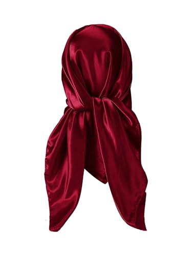 SHENHE Women's Silky Head Scarf Vintage Paisley Hair Scarf Bandana Square Kerchief Hair Wrap - color: Solid Burgundy a