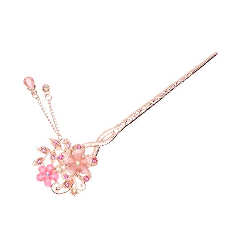 Vintage Twin Flower Hairpin Opal Chinese Hair Stick Decorative Hair Chopsticks for Women Party Casual Accessories - color: Pink