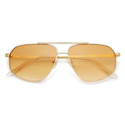 SOJOS Retro Hexagon Aviator Sunglasses for Women Men Trendy Vintage UV400 Protection Shades SJ1200 - color: Gold/Light Yellow