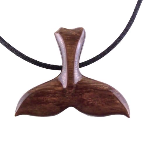 Wooden Whale Tail Necklace, Orca Whale Tail Pendant, Handmade Nautical Jewelry for Men Hand Carved in Granadilllo Exotic Wood