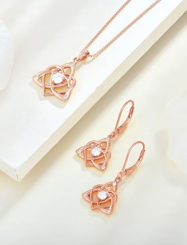 STARCHENIE Celtic Knot Necklace for Women 925 Sterling Silver Trinity Love Knot Pendant Birthstones Jewelry - color: Rose Gold Plated