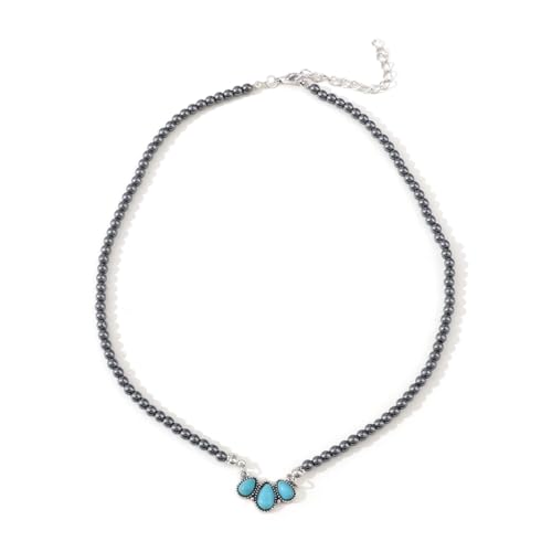 coadipress Navajo Pearl Necklace Western Jewelry for Women Boho Beaded Choker Necklaces Vintage Turquoise Pendant Cowgirl Necklace - style: Fan Blue