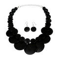 Chunky Wood Beaded Necklace Earrings Set African Tribal Collar Choker Necklace Geometric Ethnic Statement Jewelry - color: black