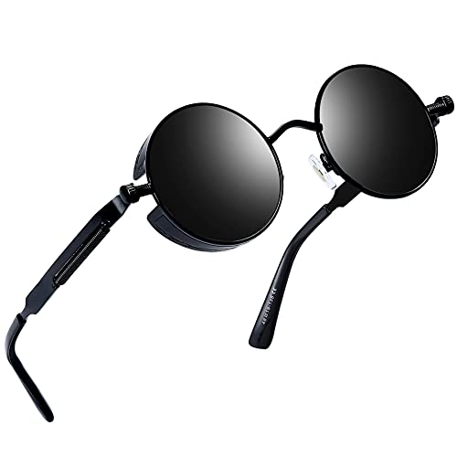 Joopin Retro Small Round Sunglasses Hippie Circle Sun Glasses Polarized UV400 Protection Metal Shades for Men Women - color: A20-polarized Hippie Black