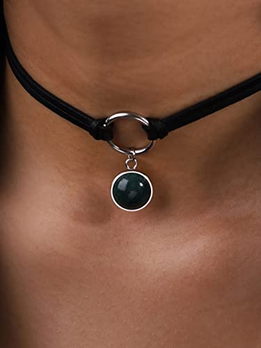 Sacina O Ring Crystal Choker, Black Choker, Boho Hippie Necklace, Gothic Necklace, Christmas Jewelry Gift for Women - color: green