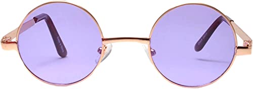OWL Round Retro Small Circle Tint & Mirror Colored Lens 43-55 mm Sunglasses Metal - color: 43mm Gold / Purple