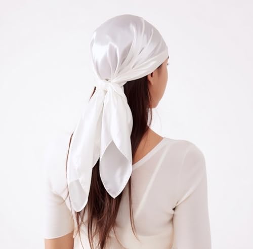 4 Pc Set Large 35 x 35 inches Satin Square Scarves Neck Hair Head Scarf Bundle - color: Set W7