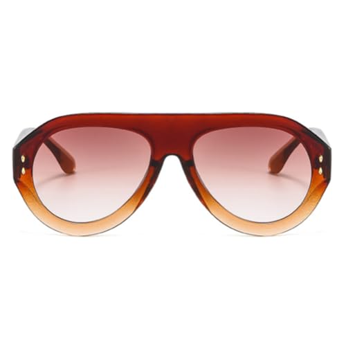 ENTHYI Pilot Sunglasses Popular Fashion Women Vintage Rivets Decoration Gradient Shades Ladies Hipster Round Sun Glasses - color: Brown