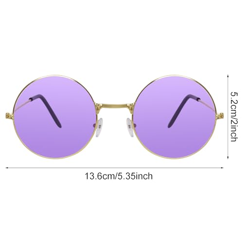 Round Hippie Glasses, 60s 70s Colored Circle Sunglasses for Women Men Disco Party Costume Accessories - color: Purple