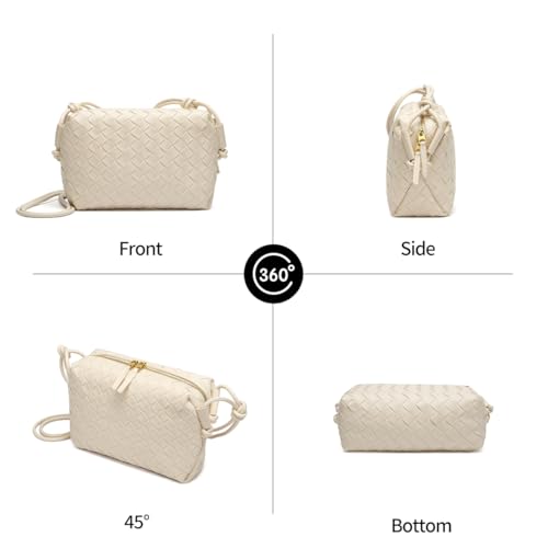 Woven Crossbody Bags for Women Handmade Woven Purse Shoulder Bag Small Handbag PU Leather Purses Bag - color: Beige