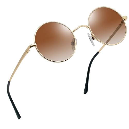 Joopin Retro Small Round Sunglasses Hippie Circle Sun Glasses Polarized UV400 Protection Metal Shades for Men Women - color: A11-golden Frame Gradual Brown