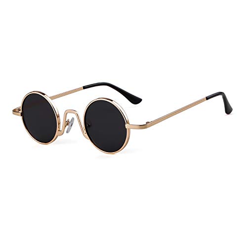SORVINO Retro Small Round Sunglasses for Men Women Vintage Style Metal Frame - color: Gold Frame/Grey Lens