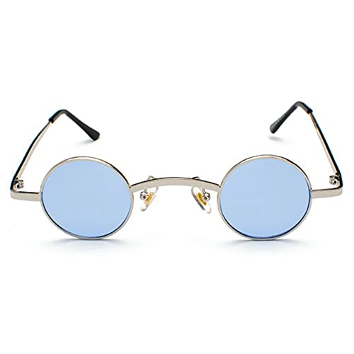 mincl/punk Small Chic Fashion Vintage Round Sunglasses Metal Frame - color: Clear&blue