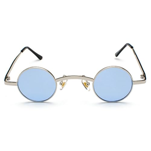 mincl/punk Small Chic Fashion Vintage Round Sunglasses Metal Frame - color: Clear&blue