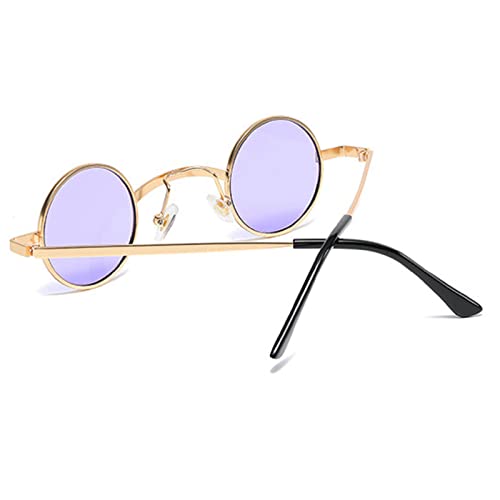 mincl/punk Small Chic Fashion Vintage Round Sunglasses Metal Frame - color: Pruple