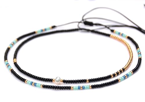 Beaded Choker Necklace for women and Teen Girls, Boho Bohemian Adjustable Colorful Seed Beads Necklace, Handmade Native American Style Jewelry by TRIBES - color: Black multicolor, style: Set of 2 Necklaces