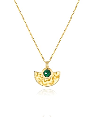 SNGIA 18K Gold Plated Green Malachite Natural Stone Healing Half Circle Pendant Statement Necklace for Women by SNGIA, Bead Trendy Birthstone Gemstone Bohemian Preppy Retro Bold Handmade Exaggerated Jewelry Gifts, Vintage Unique Cute Baroque necklace Summ