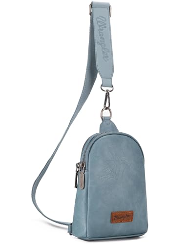 Wrangler Small Sling Bag for Women, Leather Crossbody Bags Cross Body Purse Fanny Packs with Adjustable Strap for Gift - color: Classic-jean