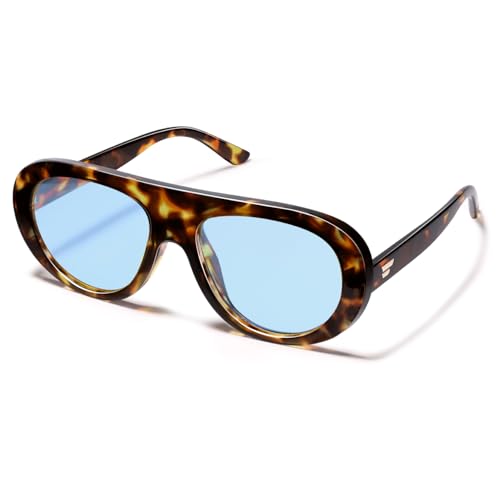 VANLINKER Oversized Retro Aviator Sunglasses for Women Men Chic 70s Vintage Style Trendy 2026 Chunky Sun Glasses VL9865 - color: C6 Tortoise Frame/Light Blue Lenses