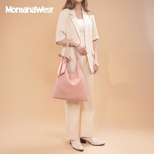 Montana West Slouchy Hobo Bag for Women Shoulder Purses and Handbags with Scarf - color: Peach Pink