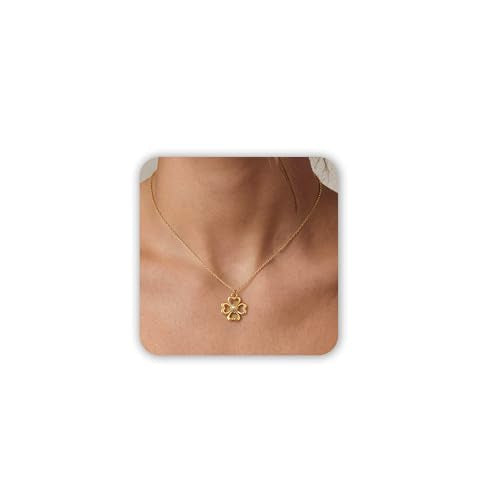 Opal Pendant Necklace for Women - Dainty 14k Gold Plated Jewelry Necklaces, Perfect Valentine's Day/Mother's Day Gift for Her, Mom, Girlfriend, Daughter - color: Heart Clover-GD