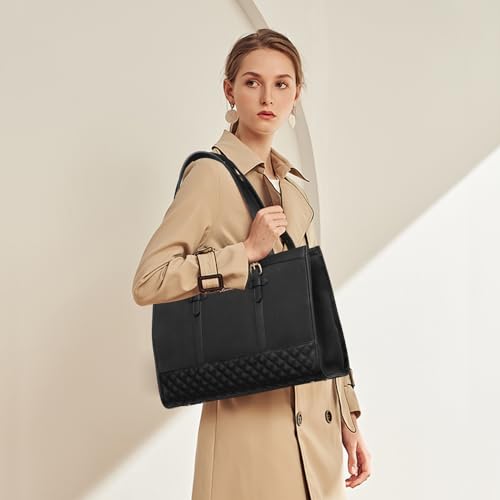 LOVEVOOK Laptop Bag for Women 17.3 inch Canvas Laptop Tote Bag, Large Capacity Work Bag with Clutch Purse, Computer Bag Office Business Briefcase, Casual Handbag for Travel College Teacher School - color: A-black, size: 17.3 inch