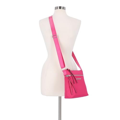 Nautica Diver Nylon Small Women's Crossbody Bag Purse with Adjustable Shoulder Strap - color: Zipper Up Raspberry