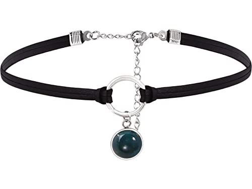 Sacina O Ring Crystal Choker, Black Choker, Boho Hippie Necklace, Gothic Necklace, Christmas Jewelry Gift for Women - color: green