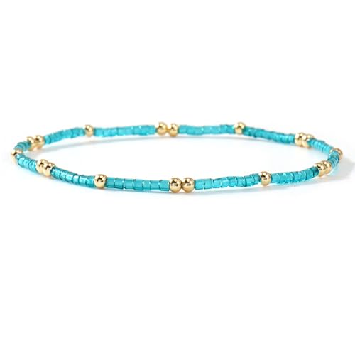 Dainty Gold Colorful Beaded Bracelets Stack for Women,4PCS Cute Bohemian Colorful Small Beads Stackable Stretch Bracelet Set Trendy Holiday Party Accessories Jewelry Gift Friendship - color: Green Cyan