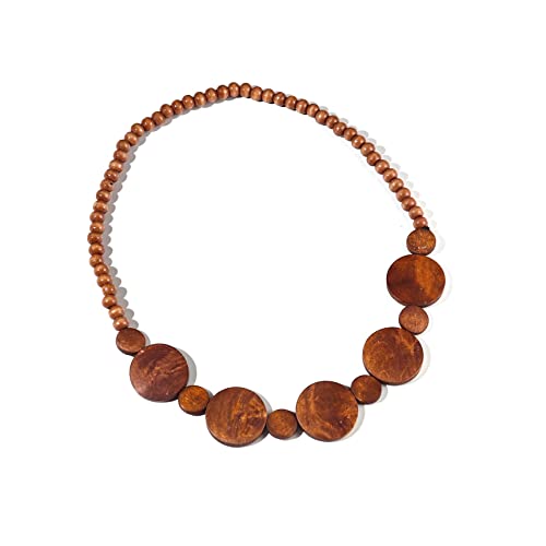 COLORFUL BLING Natural Chunky Wooden Beads Statement Necklace Boho African Tribal Collar Choker Bib Necklace Hippie Vacation Jewelry for Unisex Men Women - color: dark interval