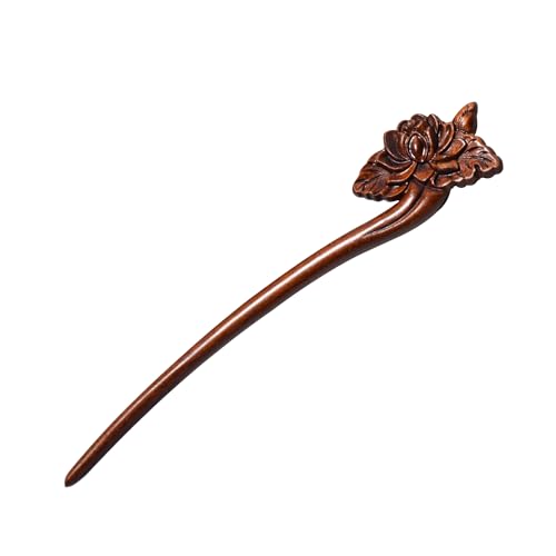 Traditional Chinese Japanese hair sticks, retro wooden hair pins, used for long hair accessories buns, Hanfu Dressing Accessories（lotus flower) - color: lotus flower