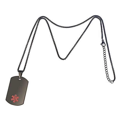 Medical Alert ID Necklace, Laser Engraved Autism, Stainless Steel Tag Pendant with 23.6 inch Chain for Men Women - color: Black, size: AUTISM
