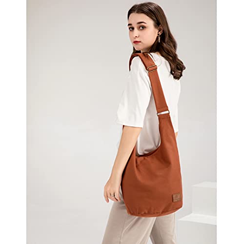 Coton Pose Women Hippie Crossbody Bag - Top Zip Large Capacity Canvas Sling Bag - Jacquard Cloth Handmade - color: Orange