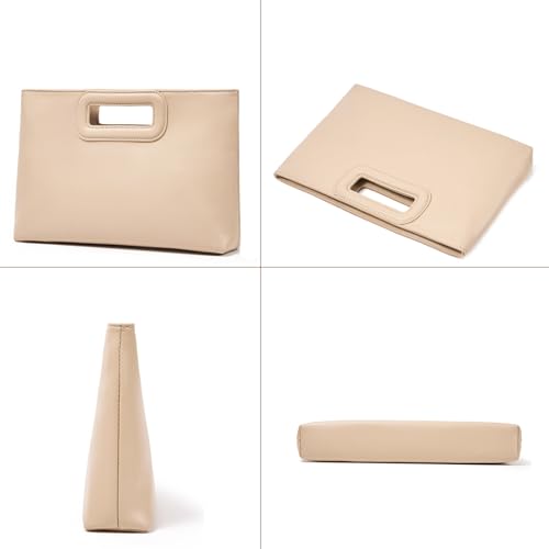 Top Handle Clutch Handbags for Women, Evening Handbag Shoulder Crossbody Purse with Gold Chain - color: Nude