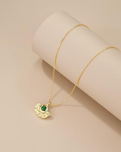 SNGIA 18K Gold Plated Green Malachite Natural Stone Healing Half Circle Pendant Statement Necklace for Women by SNGIA, Bead Trendy Birthstone Gemstone Bohemian Preppy Retro Bold Handmade Exaggerated Jewelry Gifts, Vintage Unique Cute Baroque necklace Summ