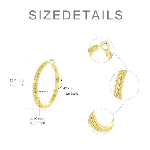 14K Gold Texture Earrings, 37/42mm Gold Hoop Earrings Classic Round Hoop Earring for Women Gold Jewelry Gift for Women - style: Texture Earrings-42mm