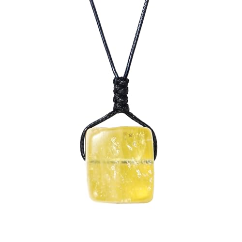 Runyangshi Citrine Natural Healing Crystal Pendant Square Tumbled Polished Stones Necklace Meditation Reiki Energy Amulet Bohemia for Men Women Valentine's Day Gift - color: Citrine
