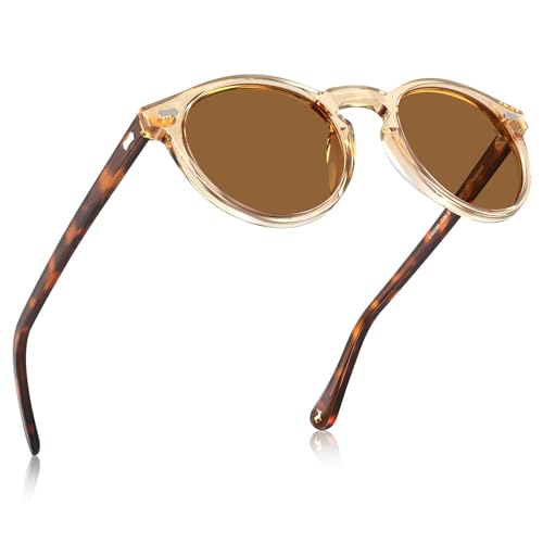 CARFIA Polarized Sunglasses for Women: Acetate Frame, Small/Medium Size, UV400 Protection - Anti Glare CA5288 - color: 6. Clear Brown Frame Brown Lens