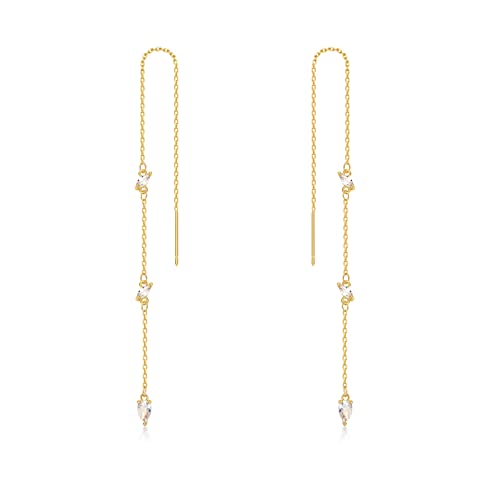 Threader Dangle Earring Teardrop Marquise Cubic Zirconia Gold/Silver Plated Long Link Chain Drop Earring for Women Girl - color: Threader Earring A-Gold