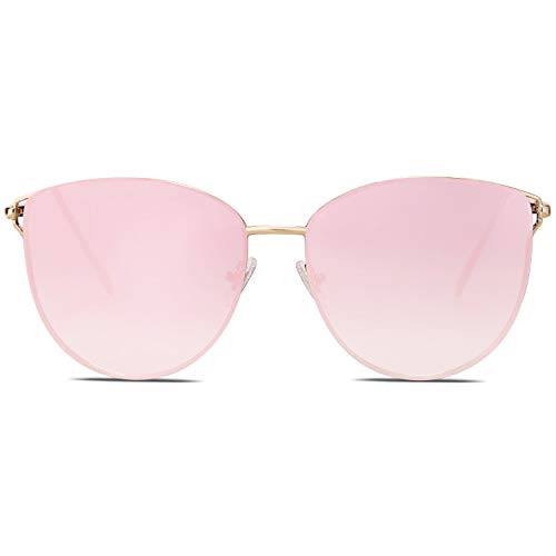 SOJOS Mirrored Flat Lens Fashion Sunglasses for Women SJ1085 - color: Gold/Pink