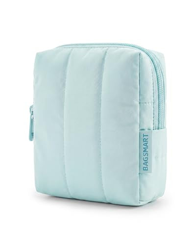BAGSMART Small Travel Makeup Bag for Purse Toiletry Pouch, Puffy Padded Mini Cosmetics Bag, Cute Make Up Pouch for Women with Slip-in Pocket, Travel Essentials for Toiletries, Blue - color: 05-Blue