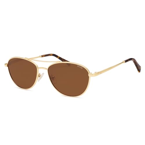 SOJOS Retro Polarized Aviator Sunglasses for Women Men Vintage 70s Style UV Protection Womens Mens Sun Glasses SJ1265 - color: Gold/Brown