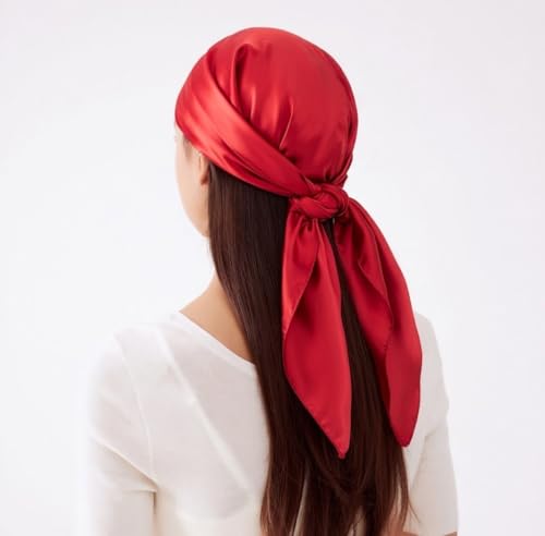 4 Pc Set Large 35 x 35 inches Satin Square Scarves Neck Hair Head Scarf Bundle - color: Set W1