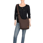Coton Pose Women Hippie Crossbody Bag - Top Zip Large Capacity Canvas Sling Bag - Jacquard Cloth Handmade - color: Brown
